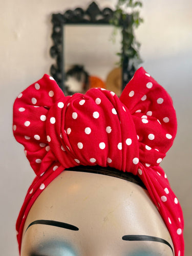 1940s Vintage Style Pre-tied Headband in Red Polka Dot
