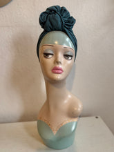Load image into Gallery viewer, SALE ITEM: Sparkly Teal (Full Coverage) 1940s Style Pre-tied Turban with Slouchy Knot