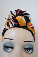 Load image into Gallery viewer, Striped mustard vintage headscarf 