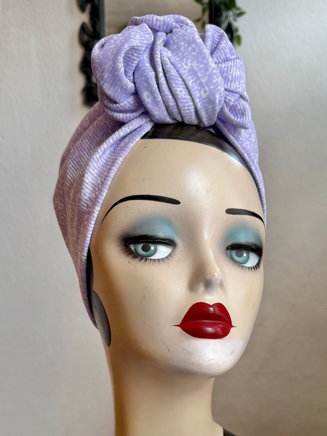 50% OFF SALE ITEM: Lilac Ribbed Floral 1940s Style Pre-tied Turban (Full Coverage)