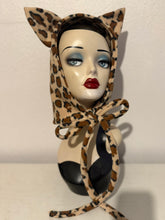 Load image into Gallery viewer, Cat Bonnet in Leopard Print or Black Fleece