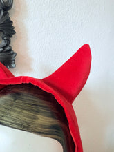 Load image into Gallery viewer, Velvet pin-up devil headband goth vintage Christmas handmade