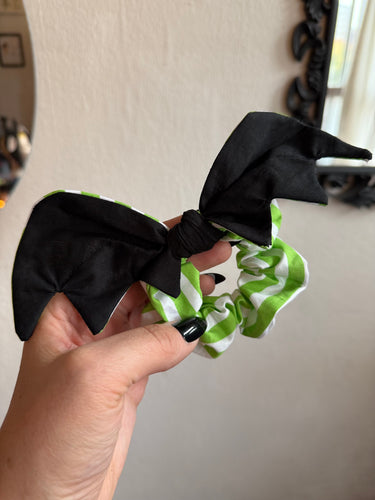 Bat Hair Scrunchie - Green Striped & Black