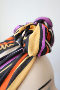 Striped handmade turban Halloween purple black orange