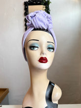 Load image into Gallery viewer, 50% OFF SALE ITEM: SMALL KNOT Vintage Style Pre-tied Headband in Lilac Ribbed Floral