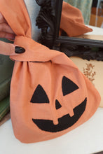 Load image into Gallery viewer, Handmade orange Halloween pumpkin Jack-o-lantern bag 