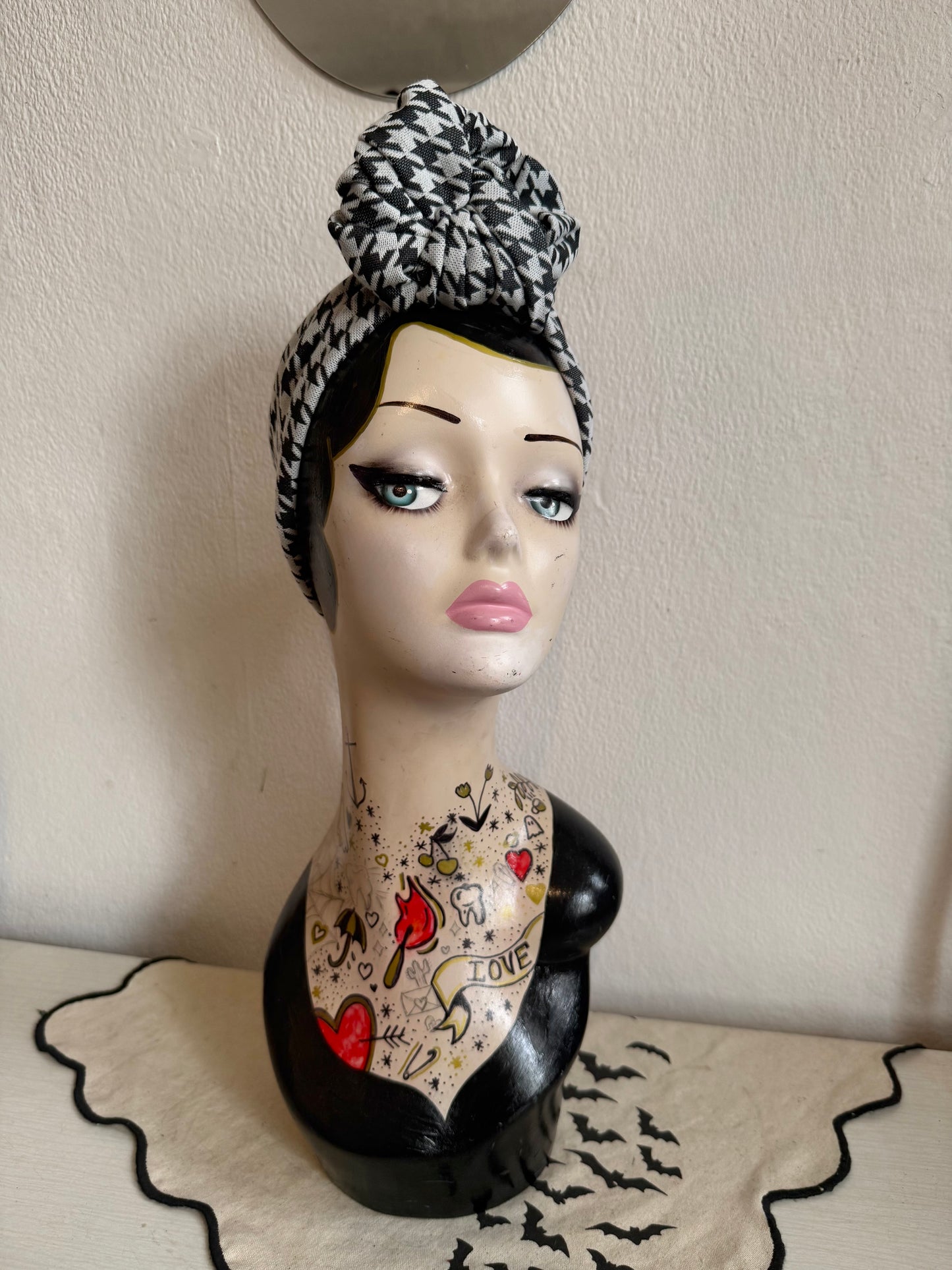 Houndstooth Vintage Style Pre-tied Headband with Slouchy Knot