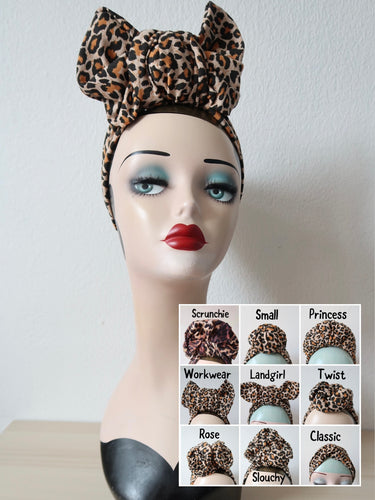 KNOT CHOICE 1940s Pre-tied Stretchy Leopard Print Headband (made to order)