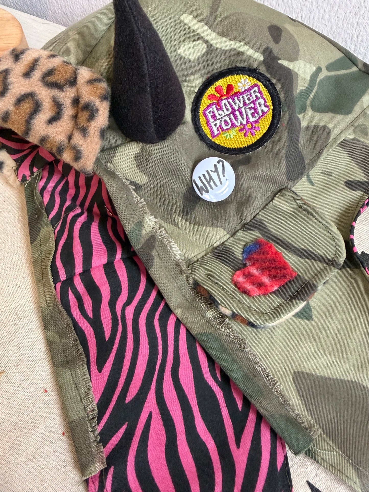 Green Camo/Pink Zebra - Horned Aviator Cap