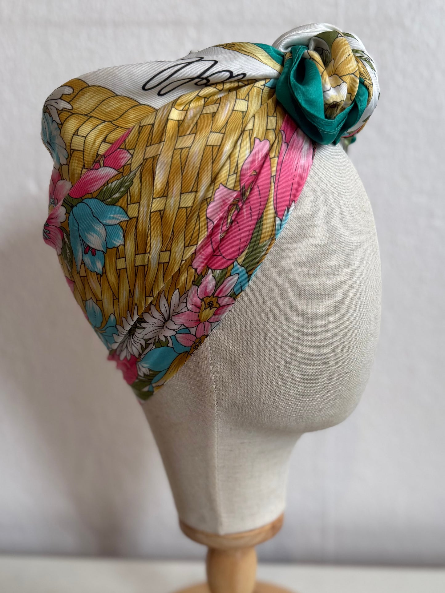 Pink/White/Teal Floral Print True Vintage Scarf