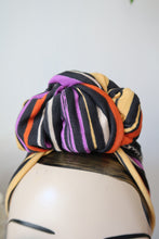 Load image into Gallery viewer, Striped handmade turban Halloween purple black orange