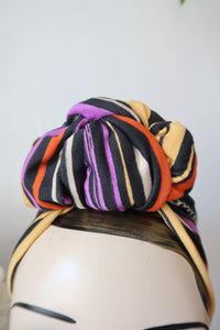 Striped handmade turban Halloween purple black orange