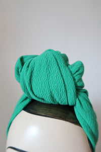 SALE ITEM: SMALL KNOT Green Textured (Full Coverage) Pre-tied 1940s Style Turban