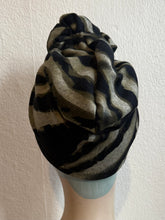Load image into Gallery viewer, 50% OFF SALE ITEM: Black/Green/Grey Stripe (Full Coverage) 1940s Style Pre-tied Turban with Small Knot