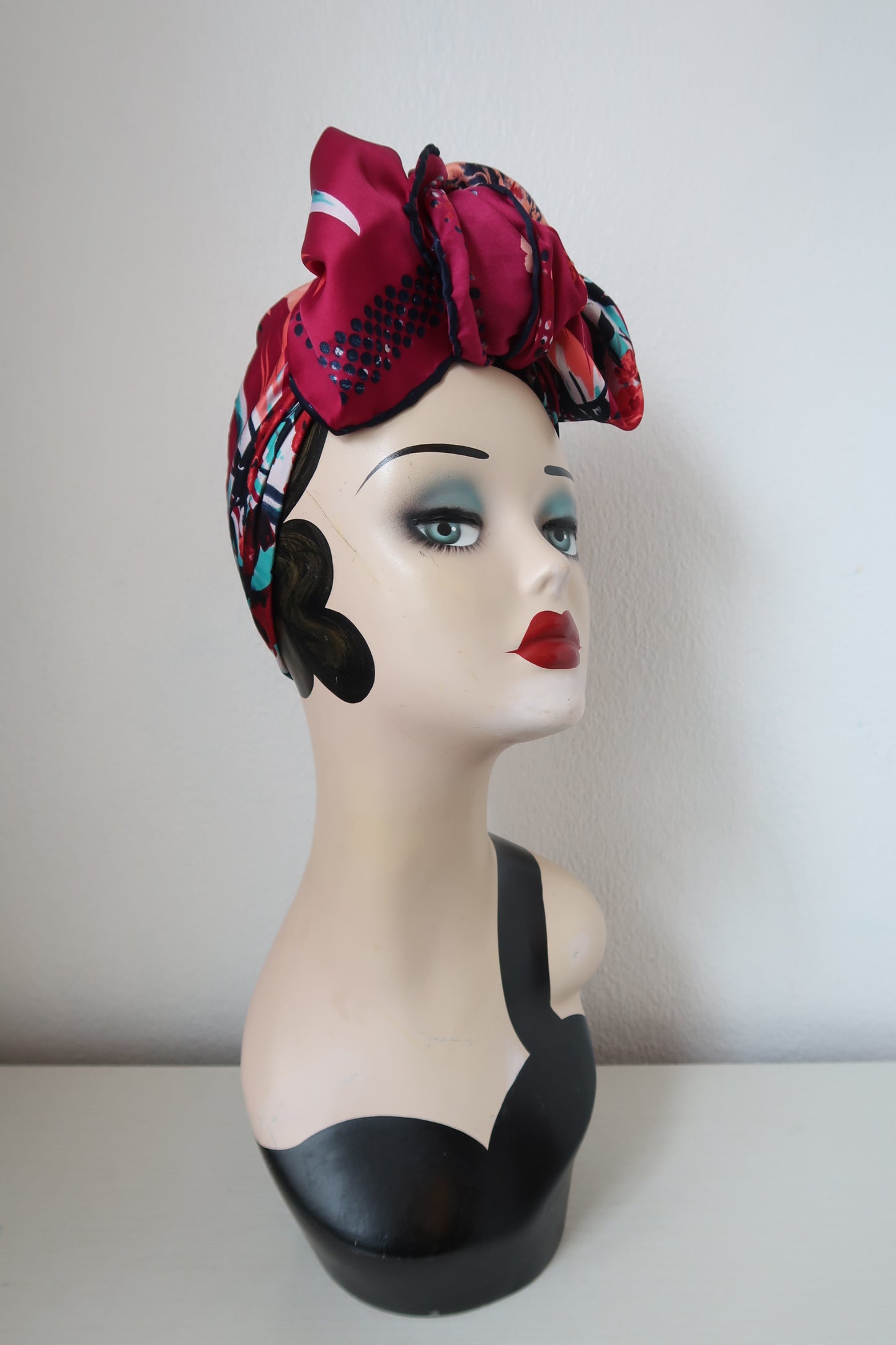 Magenta vintage scarf for 1940s turban tying  