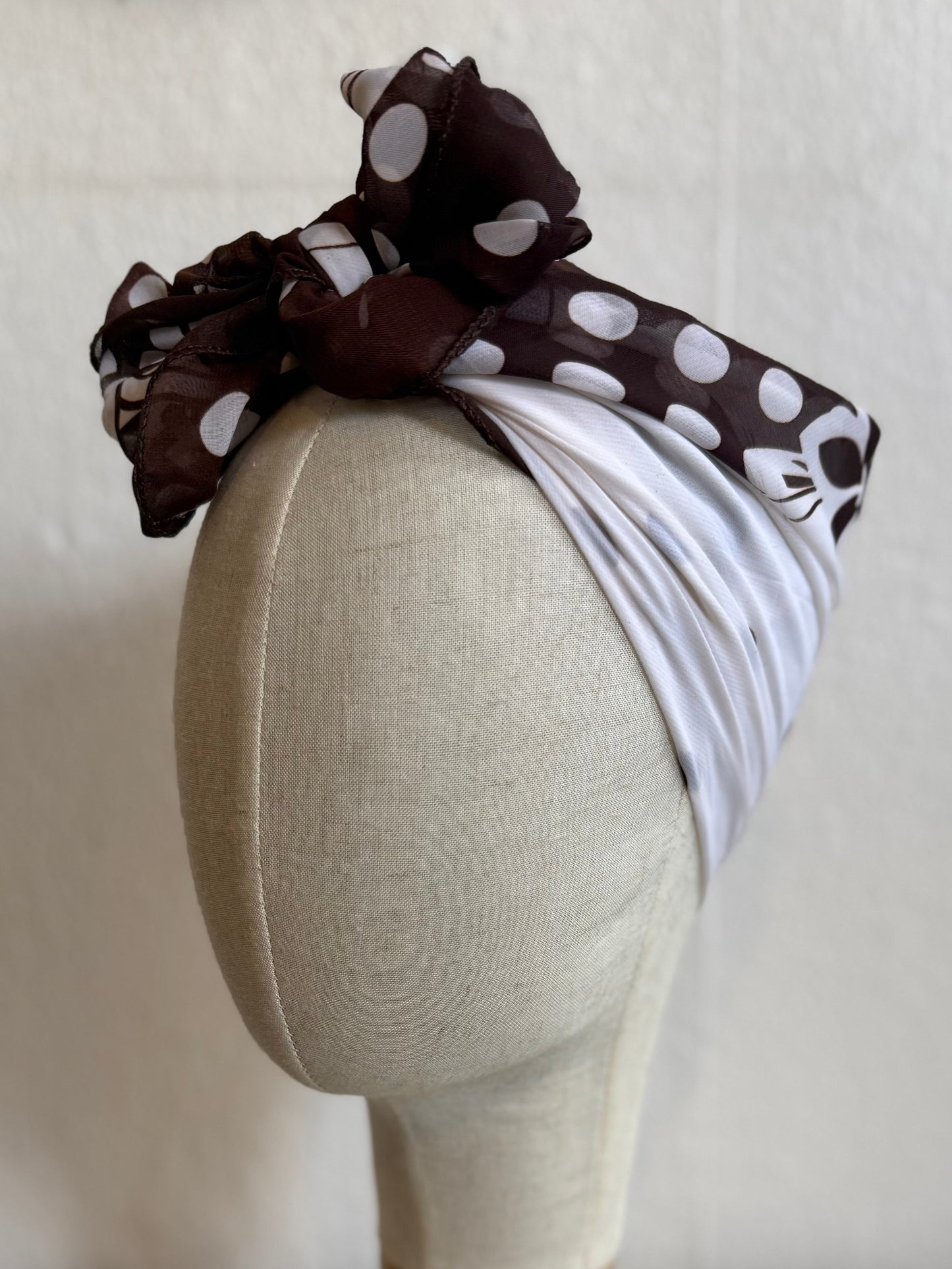 Brown & White Chiffon Style Floral Print True Vintage Scarf