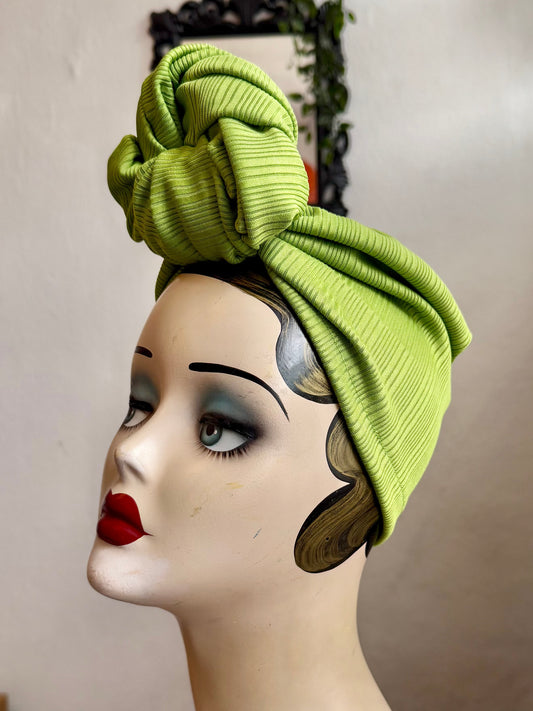 Bright lime green vintage turban 
