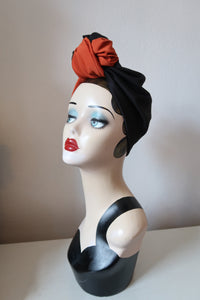 Pumpkin orange & black handmade 1940s turban