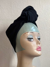 Load image into Gallery viewer, 50% OFF SALE ITEM: Black Scuba Style Jersey (Full Coverage) 1940s Style Pre-tied Turban with Small Knot