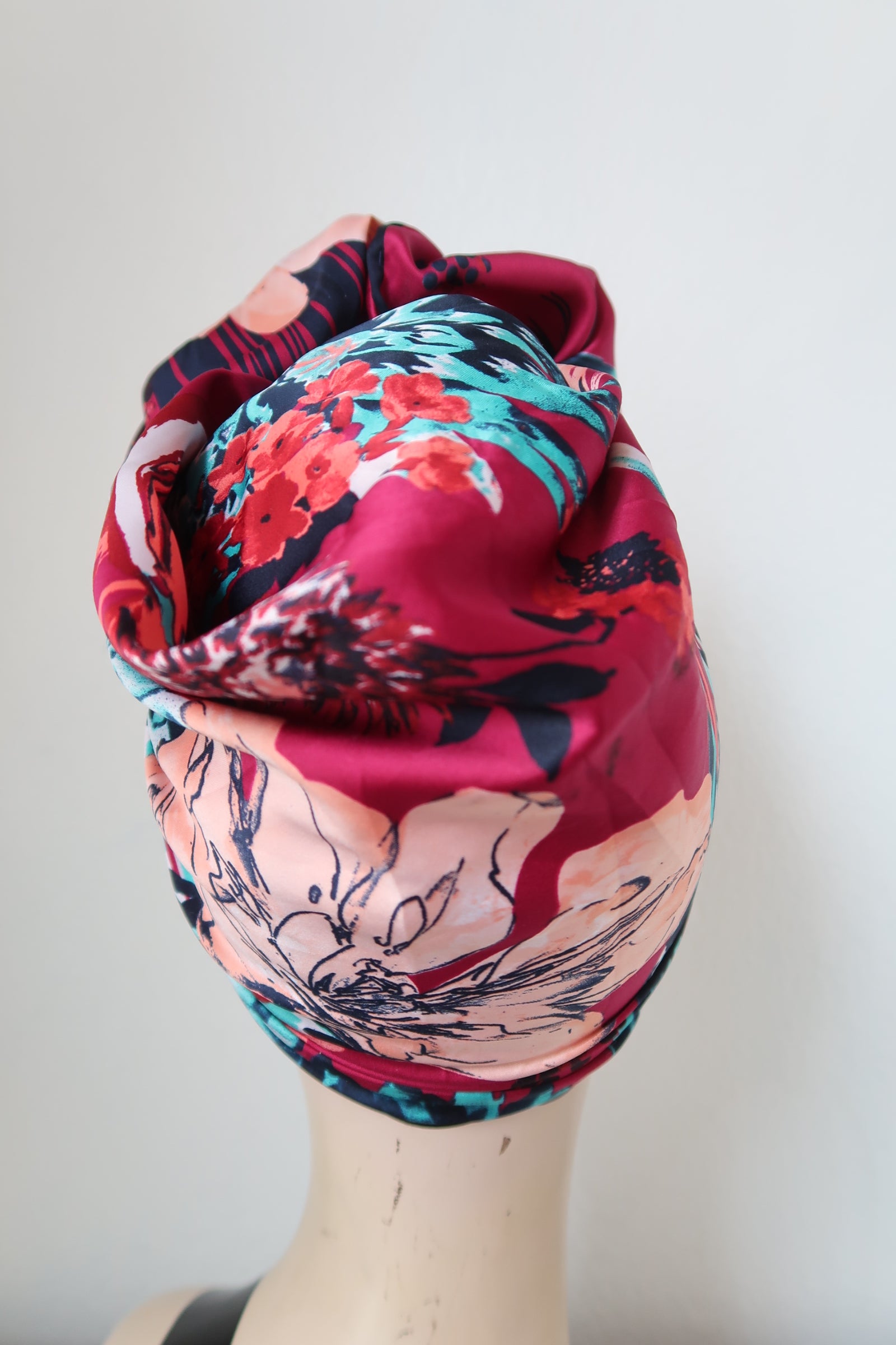 Magenta vintage scarf for 1940s turban tying  
