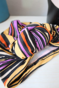 Striped handmade turban Halloween purple black orange