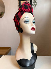 Load image into Gallery viewer, Mannequin head wearing a red buffalo check turban with a neutral background