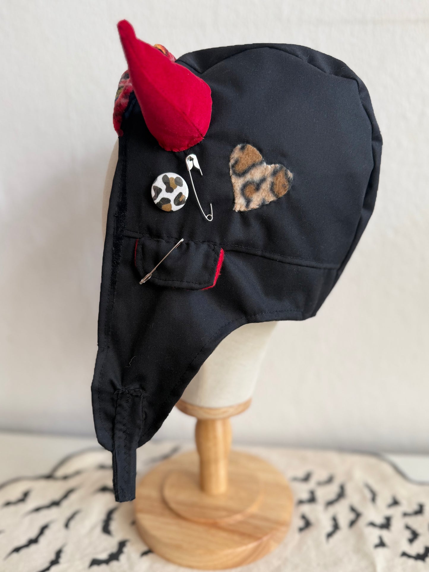 Black/Red - Horned Aviator Cap
