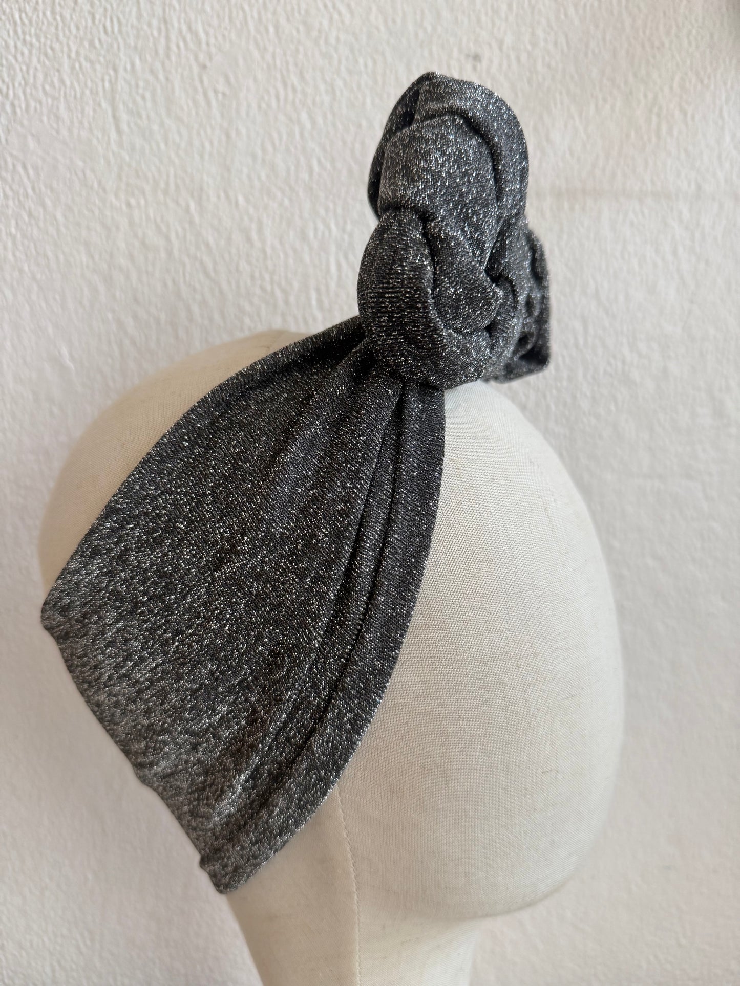 SALE ITEM: Sliver Sparkly Lurex Vintage Style Pre-tied Headband with Slouchy Knot