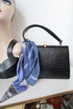 Load image into Gallery viewer, Blue true vintage square scarf &amp; black vintage handbag
