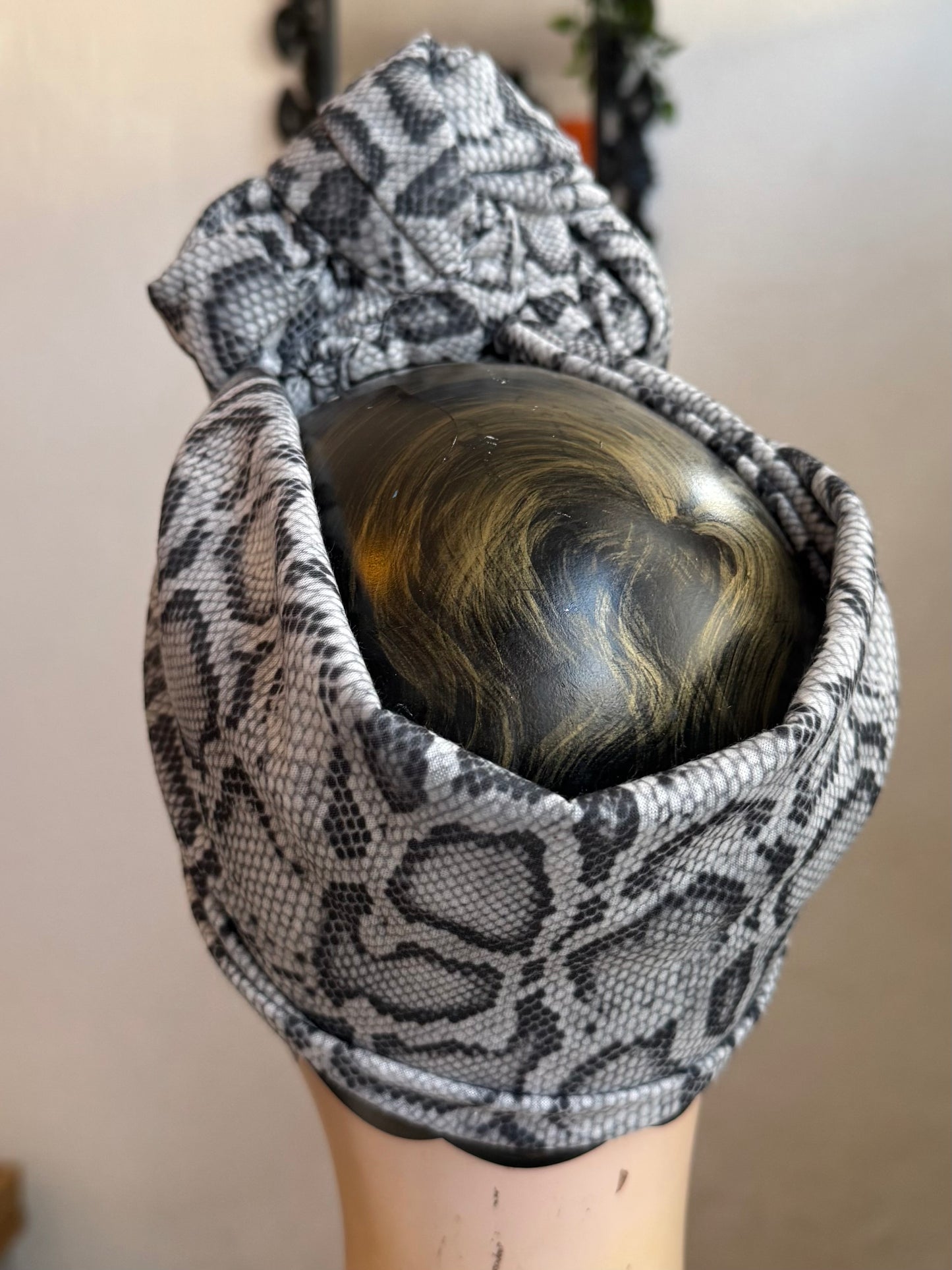 50% OFF SALE ITEM: Vintage Style Pre-tied Headband in Grey Snake Print with Slouchy Knot