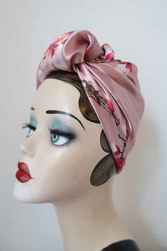 Pink scarf for tying vintage turbans