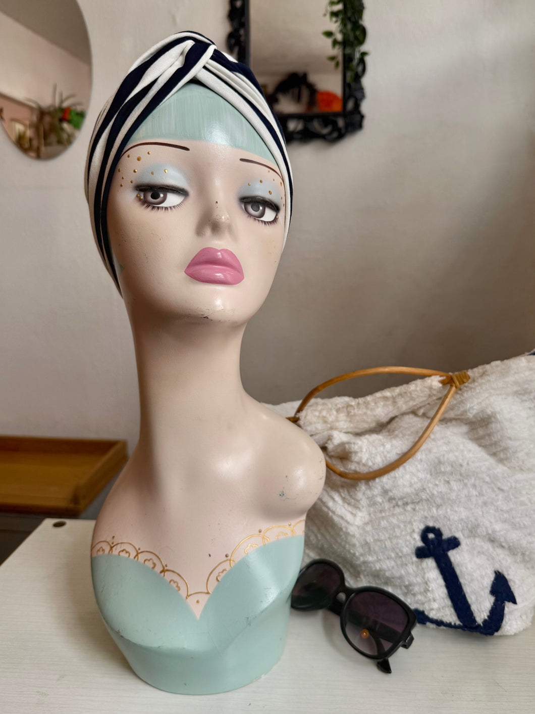 Nautical striped rockabilly headscarf