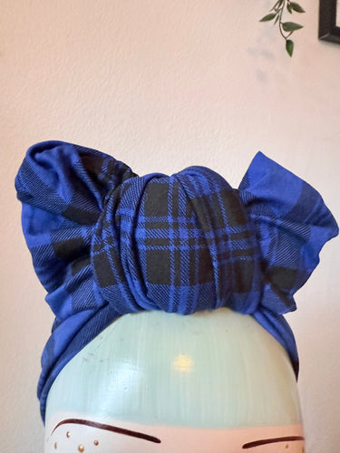 SALE ITEM: WORKWEAR KNOT Vintage Style Pre-tied Headband in Blue Plaid