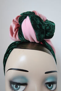 Vintage velvet pink and green turban 