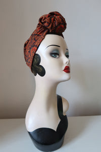 Pumpkin orange paisley handmade 1940s turban