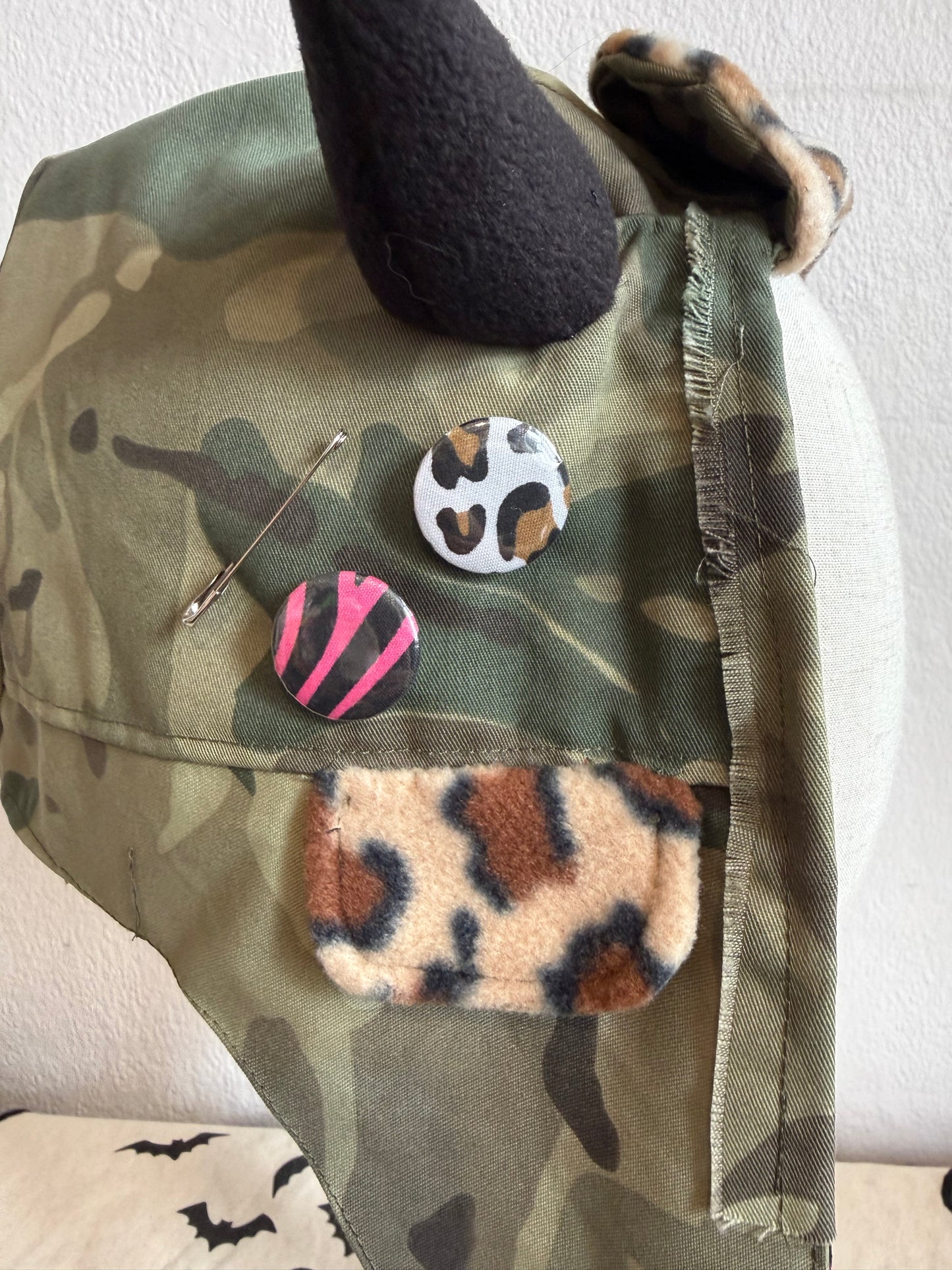 Green Camo/Pink Zebra - Horned Aviator Cap