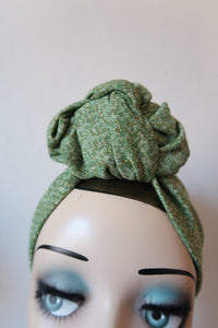 Green tweed, handmade, old-style turban