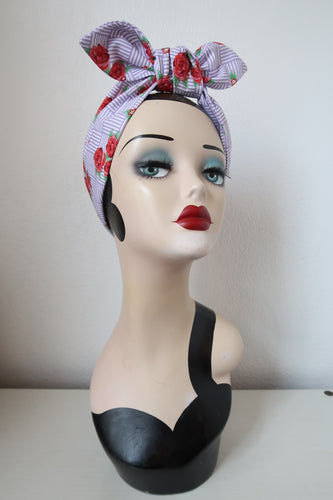 LANDGIRL Pre-tied 1940s Cotton Headscarf in Lilac & Roses