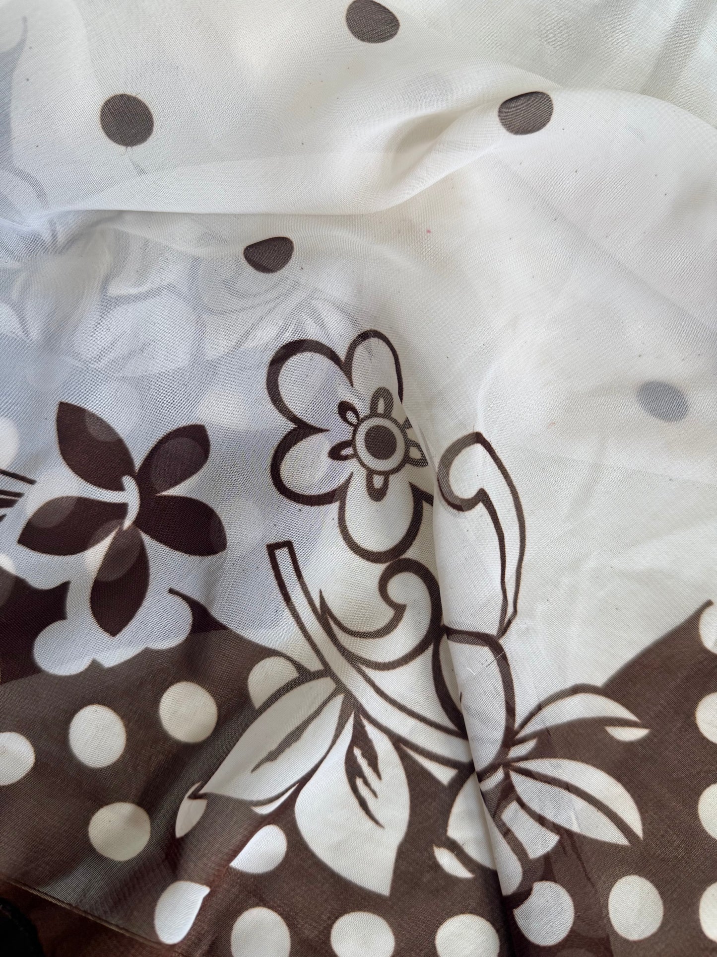 Brown & White Chiffon Style Floral Print True Vintage Scarf