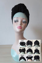Load image into Gallery viewer, Black 1940s handmade vintage hair turban headband 