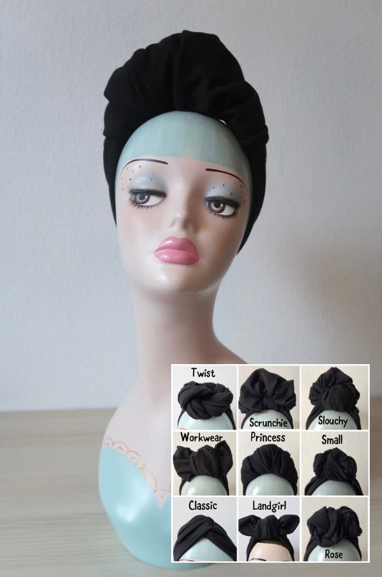 Black 1940s handmade vintage hair turban headband 