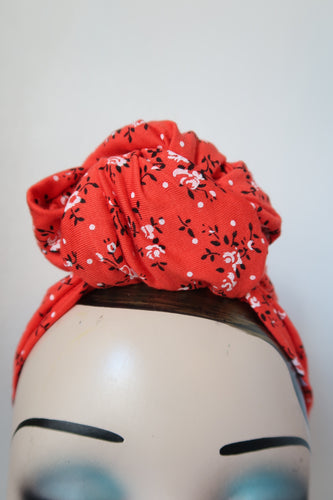 Red floral vintage 1940s turban for women