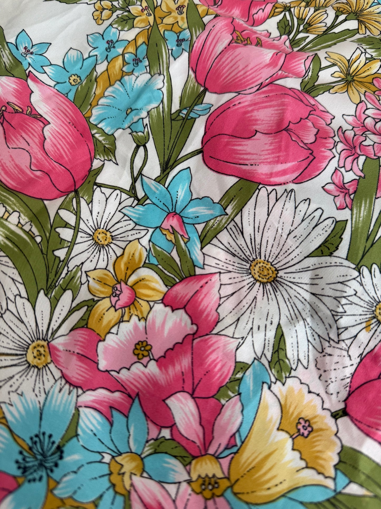 Pink/White/Teal Floral Print True Vintage Scarf
