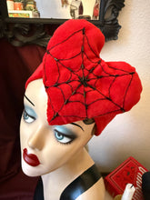 Load image into Gallery viewer, Red velvet vampire spiderweb heart headband  