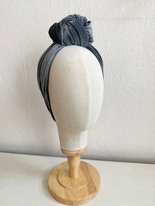 SALE ITEM: Grey Corded Velvet Vintage Style Pre-tied Headband with Small Knot