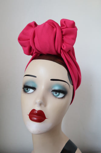 SALE ITEM: SCRUNCHIE KNOT Hot Pink (Full Coverage) Pre-tied 1940s Style Turban