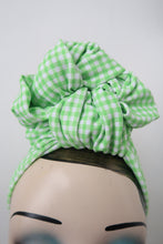 Load image into Gallery viewer, SALE ITEM: SMALL KNOT Green Gingham Jersey (Full Coverage) 1940s Style Pre-tied Turban