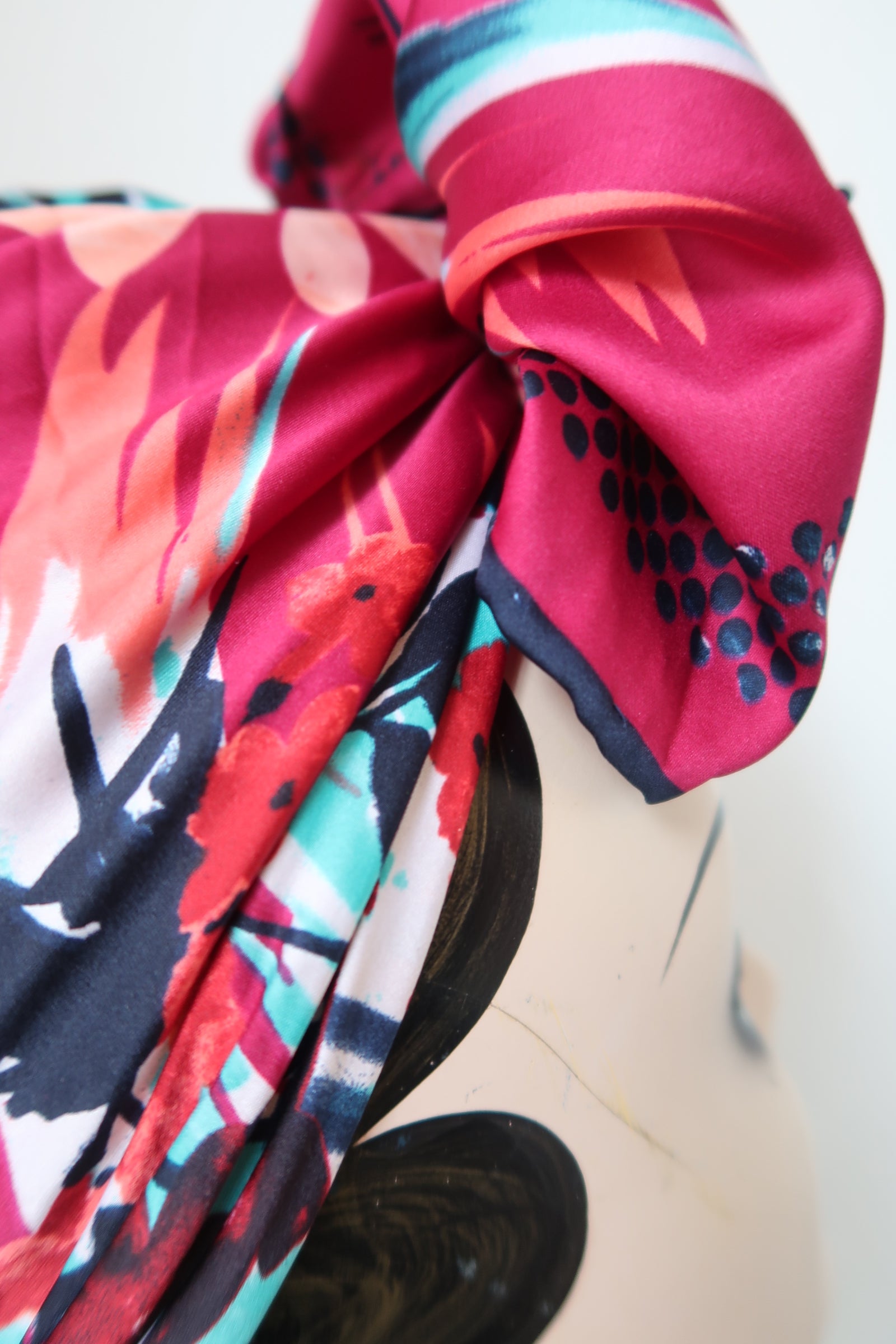 Magenta vintage scarf for 1940s turban tying  