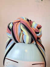 Load image into Gallery viewer, SMALL KNOT Vintage Style Pre-tied Headband in Stripes