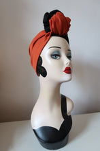 Load image into Gallery viewer, Pumpkin orange &amp; black handmade 1940s turban